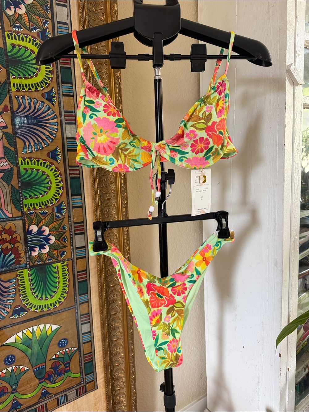 Floral Tie-Front Two-Piece Neon Green Floral